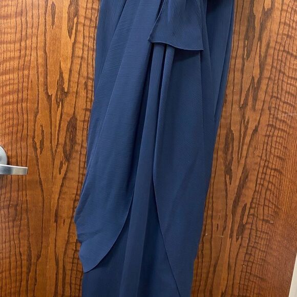 WHITE by Vera‎ Wang strapless navy chiffon greco inspired bridesmaid dress - Picture 4 of 10